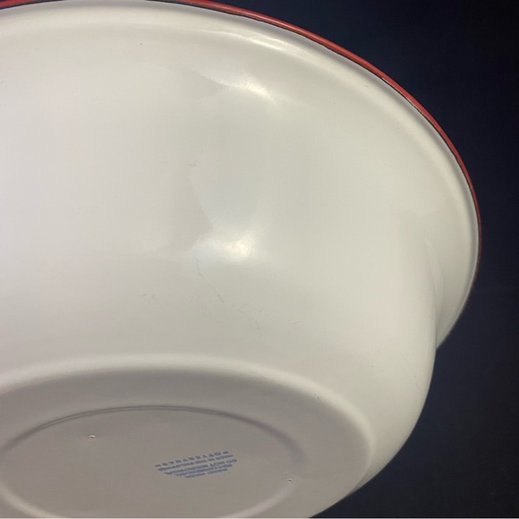 Pottery Barn Enamelware Serving Bowl White w/ Red Rim Retro - Picture 7 of 7